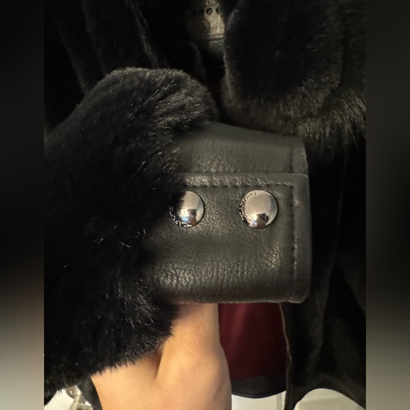 BLANK NYC Black Coat with Buckles Moto Inspired With Faux Fur Size L - Picture 4 of 11